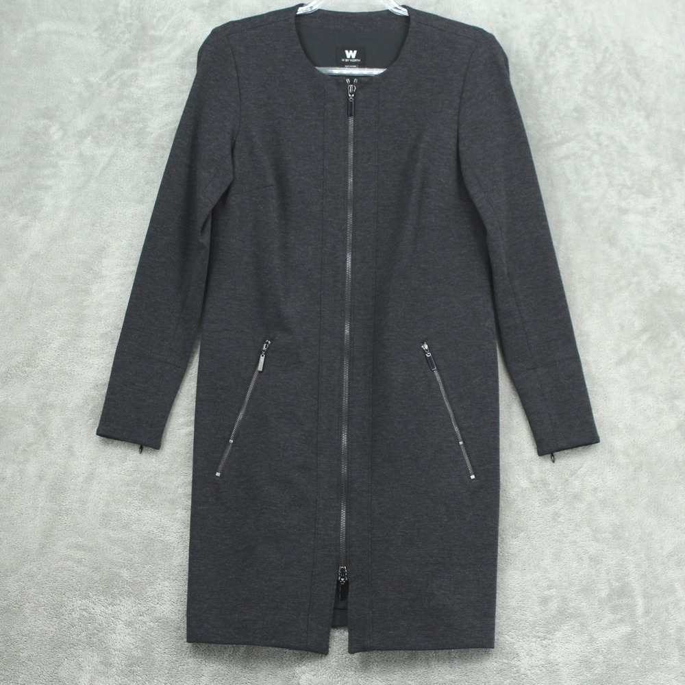 W by Worth Dress Womens 2  Charcoal Gray Full Zip Ponte Knit Office Career Lined